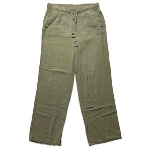 Old Navy Olive Green Linen Blend Wide Leg Pants‎ Women's M Tall Drawstring